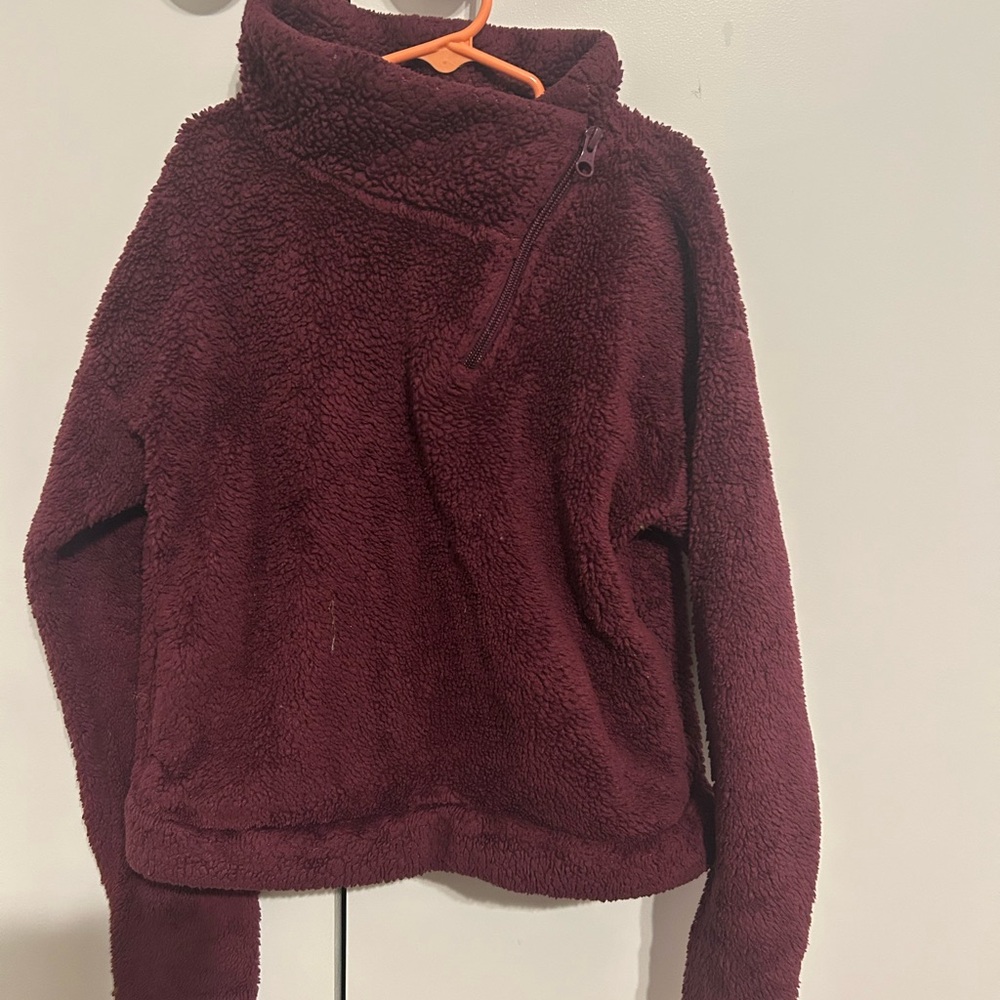 Cozy Burgundy Fleece Sweater, comfy, all in motion, size Large (10/12),